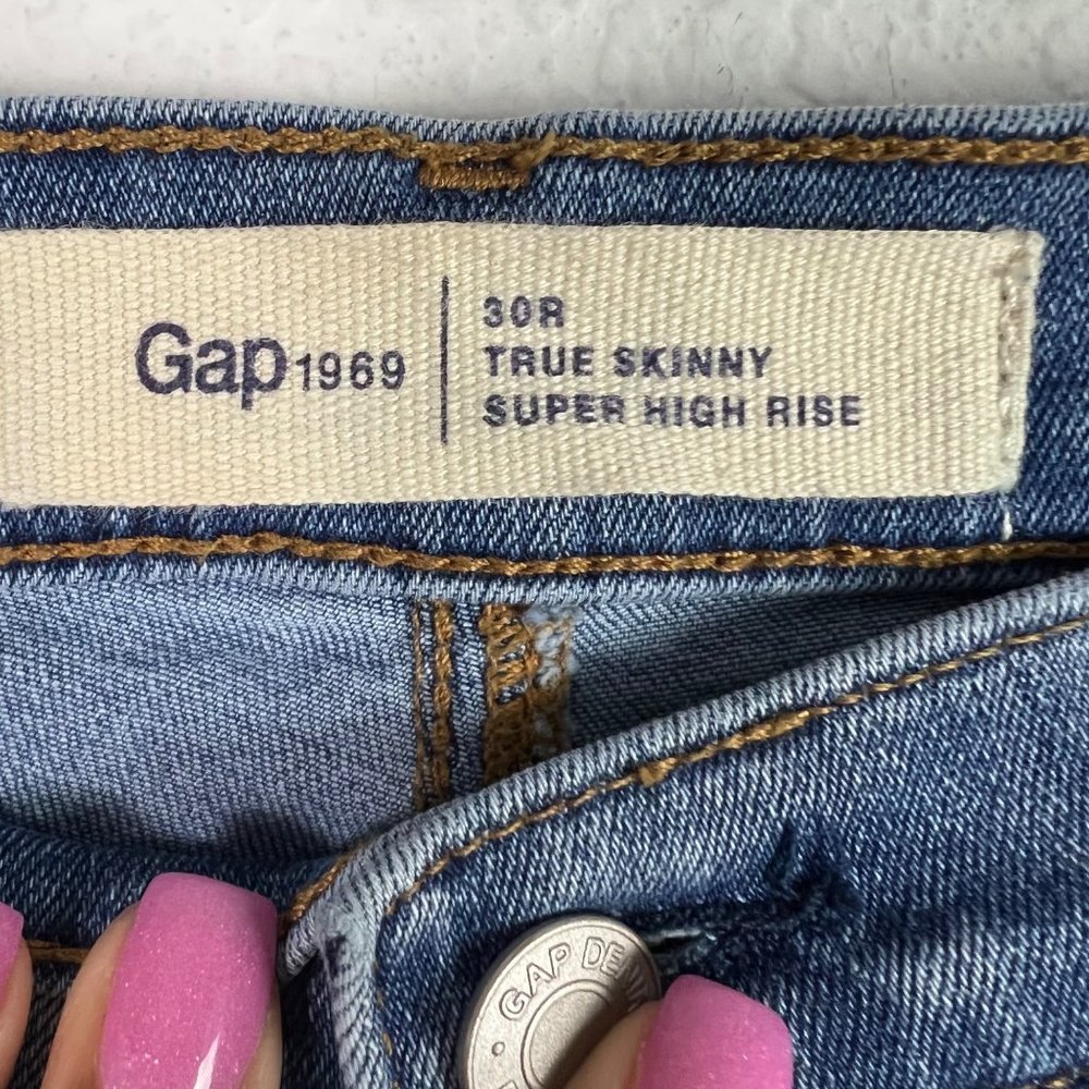 🟣 GAP Size 30 Regular Color Block Distressed Skinny Super High Rise Jean - Picture 4 of 11